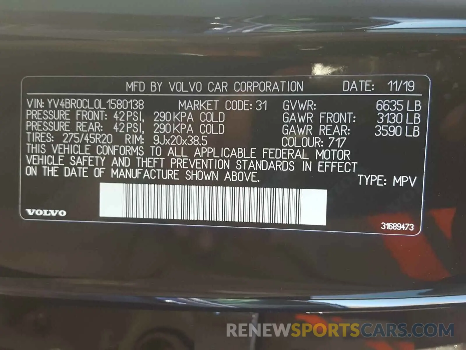 10 fotografías del automóvil dañado YV4BR0CL0L1580138 VOLVO XC90 2020