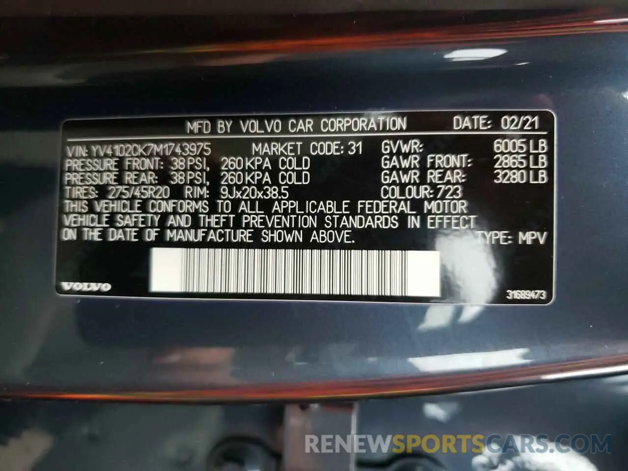 10 fotografías del automóvil dañado YV4102CK7M1743975 VOLVO XC90 2021