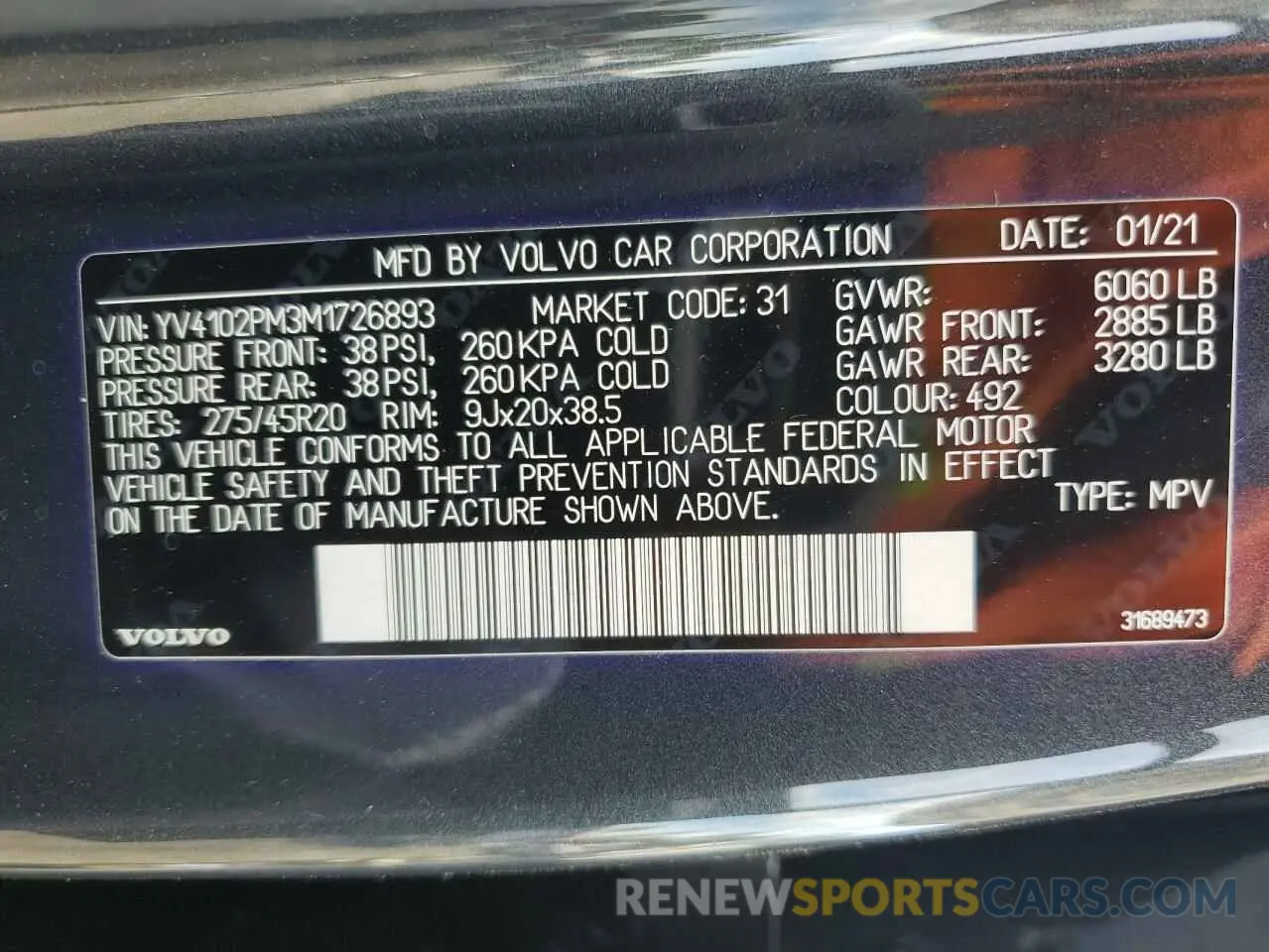 13 fotografías del automóvil dañado YV4102PM3M1726893 VOLVO XC90 2021