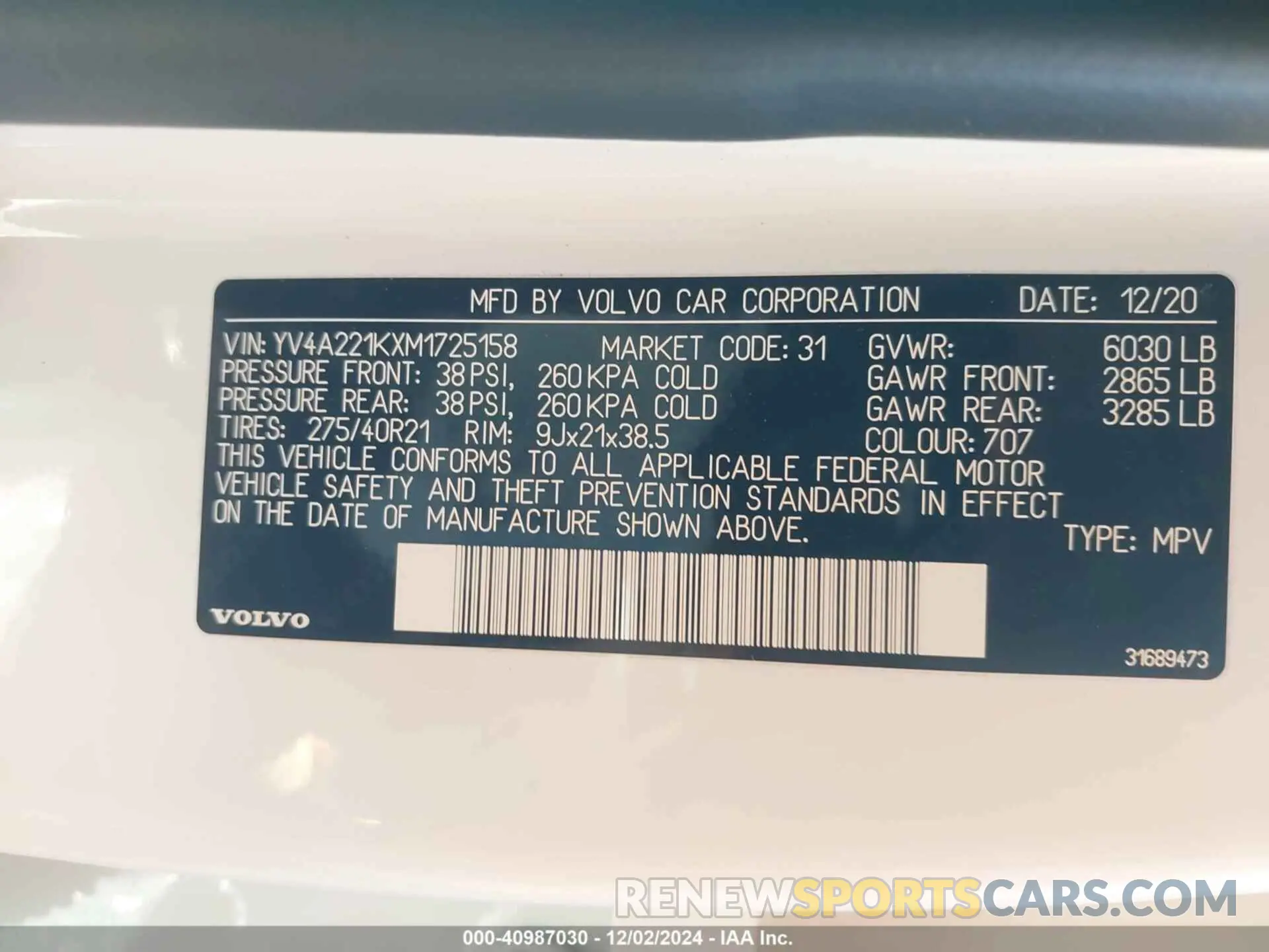 9 fotografías del automóvil dañado YV4A221KXM1725158 VOLVO XC90 2021