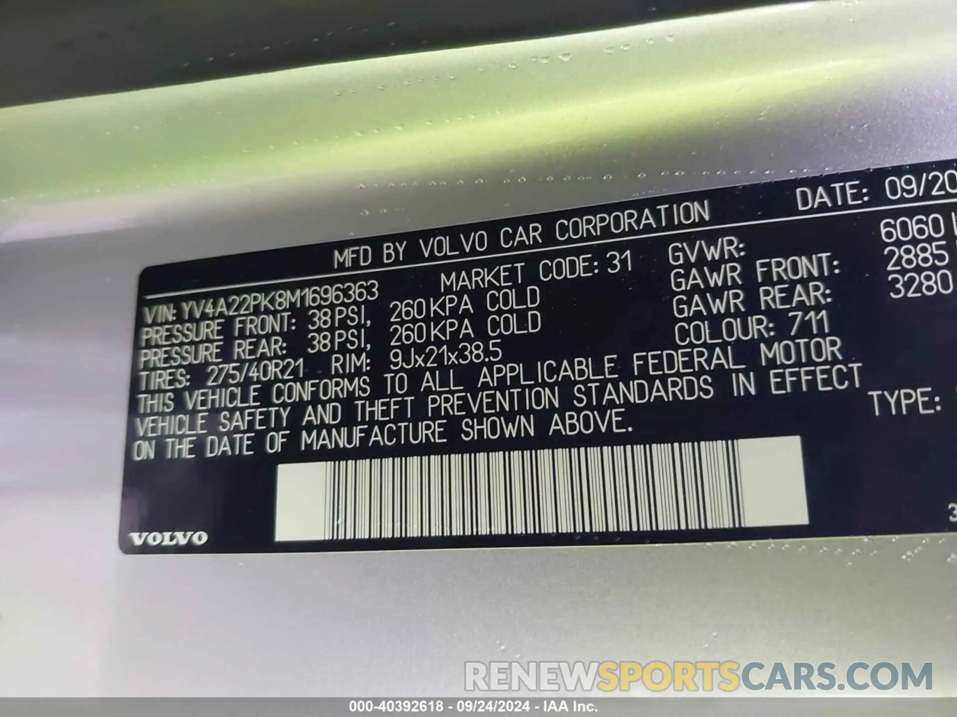 9 fotografías del automóvil dañado YV4A22PK8M1696363 VOLVO XC90 2021