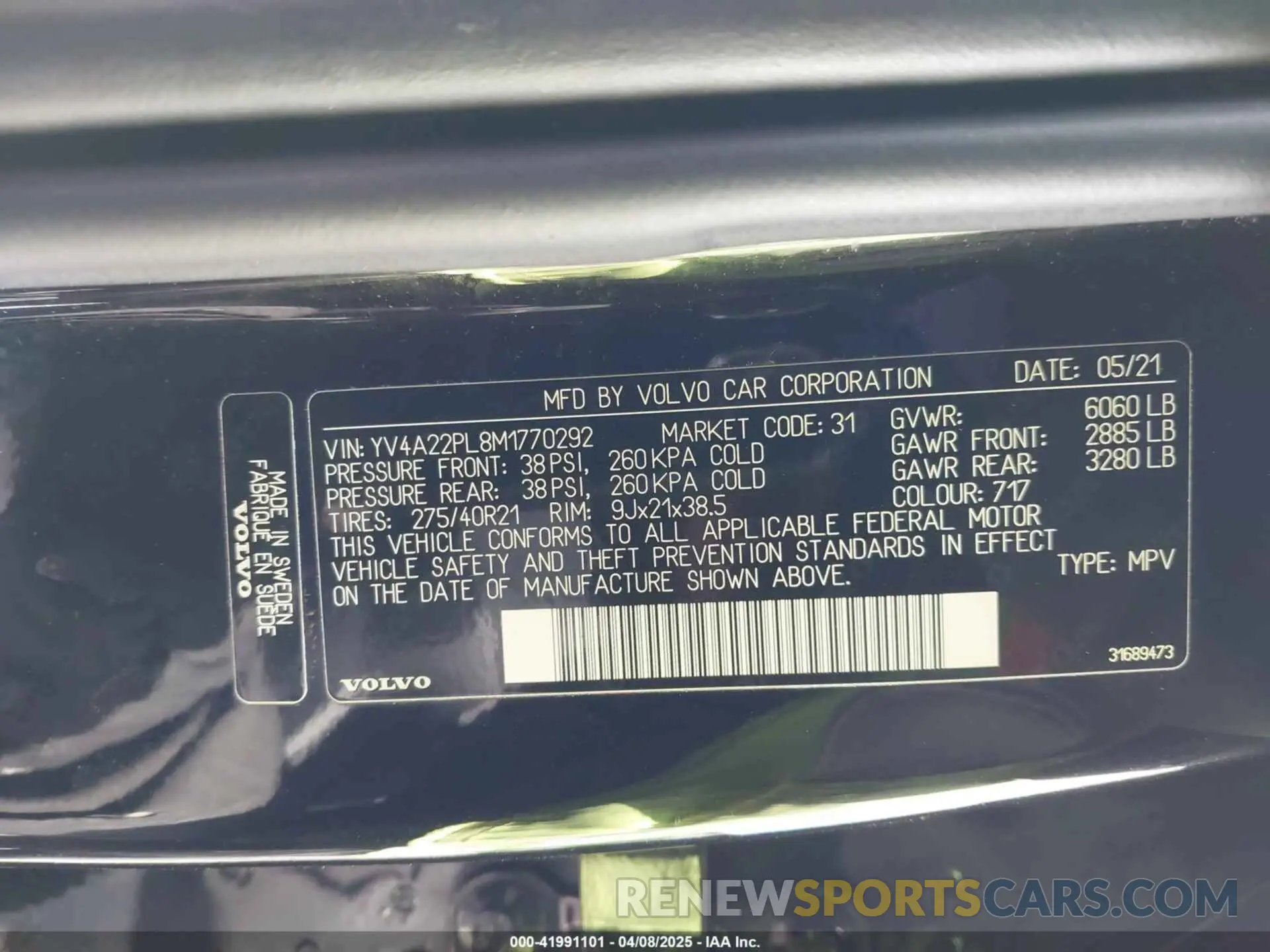 9 fotografías del automóvil dañado YV4A22PL8M1770292 VOLVO XC90 2021