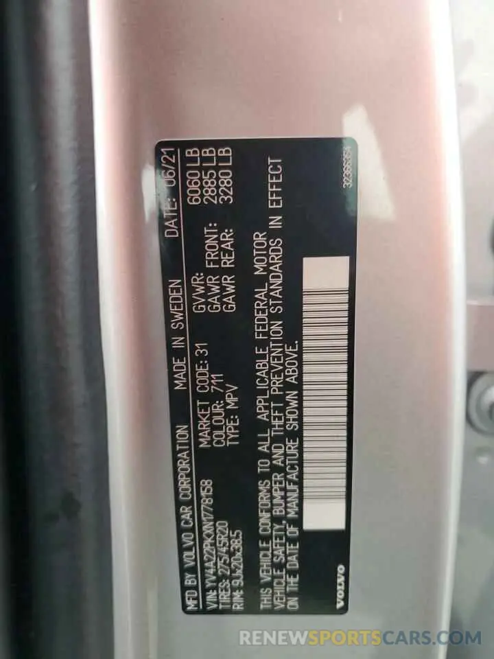 14 fotografías del automóvil dañado YV4A22PKXN1778158 VOLVO XC90 2022