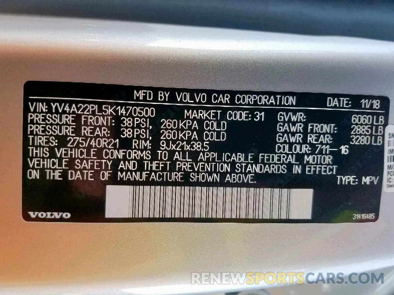 10 fotografías del automóvil dañado YV4A22PL5K1470500 VOLVO XC90 T6 2019