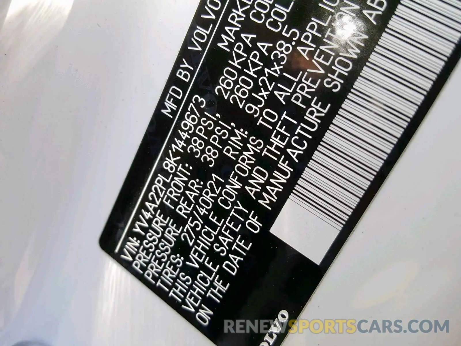 10 fotografías del automóvil dañado YV4A22PL8K1449673 VOLVO XC90 T6 2019